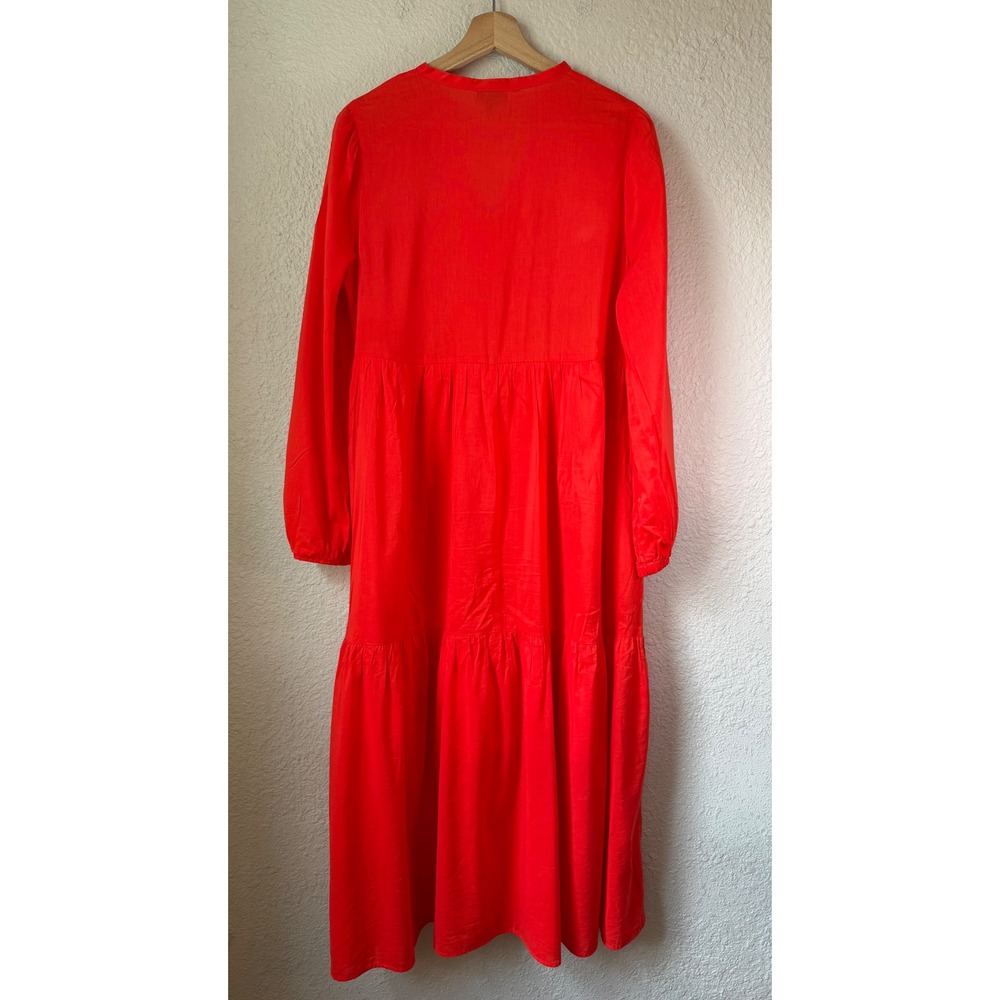 Who What Wear Red Tiered Long Sleeve Babydoll Midi Dress Womens Medium V-Neck - Picture 5 of 5